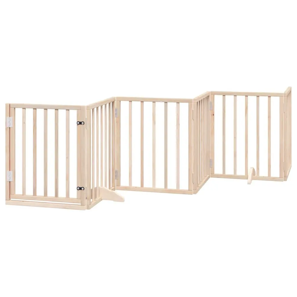 Dog Gate Poplar Wood 6 Panel Foldable Brown Pet Barrier with Door Lock