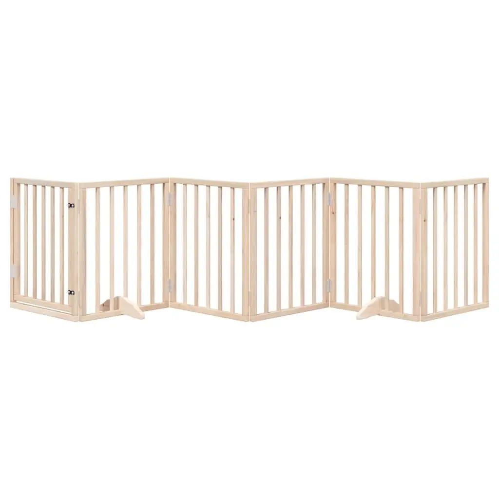 Dog Gate Poplar Wood 6 Panel Foldable Brown Pet Barrier with Door Lock