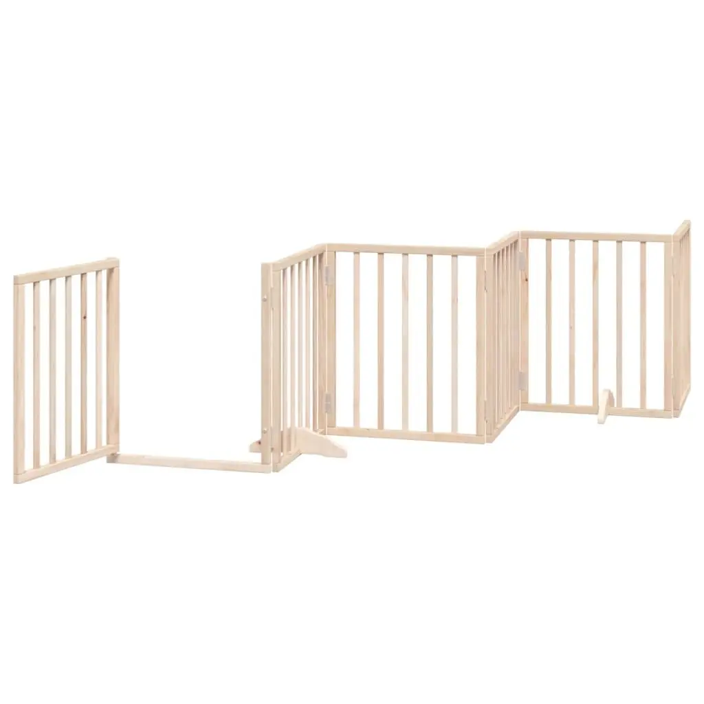 Dog Gate Poplar Wood 6 Panel Foldable Brown Pet Barrier with Door Lock
