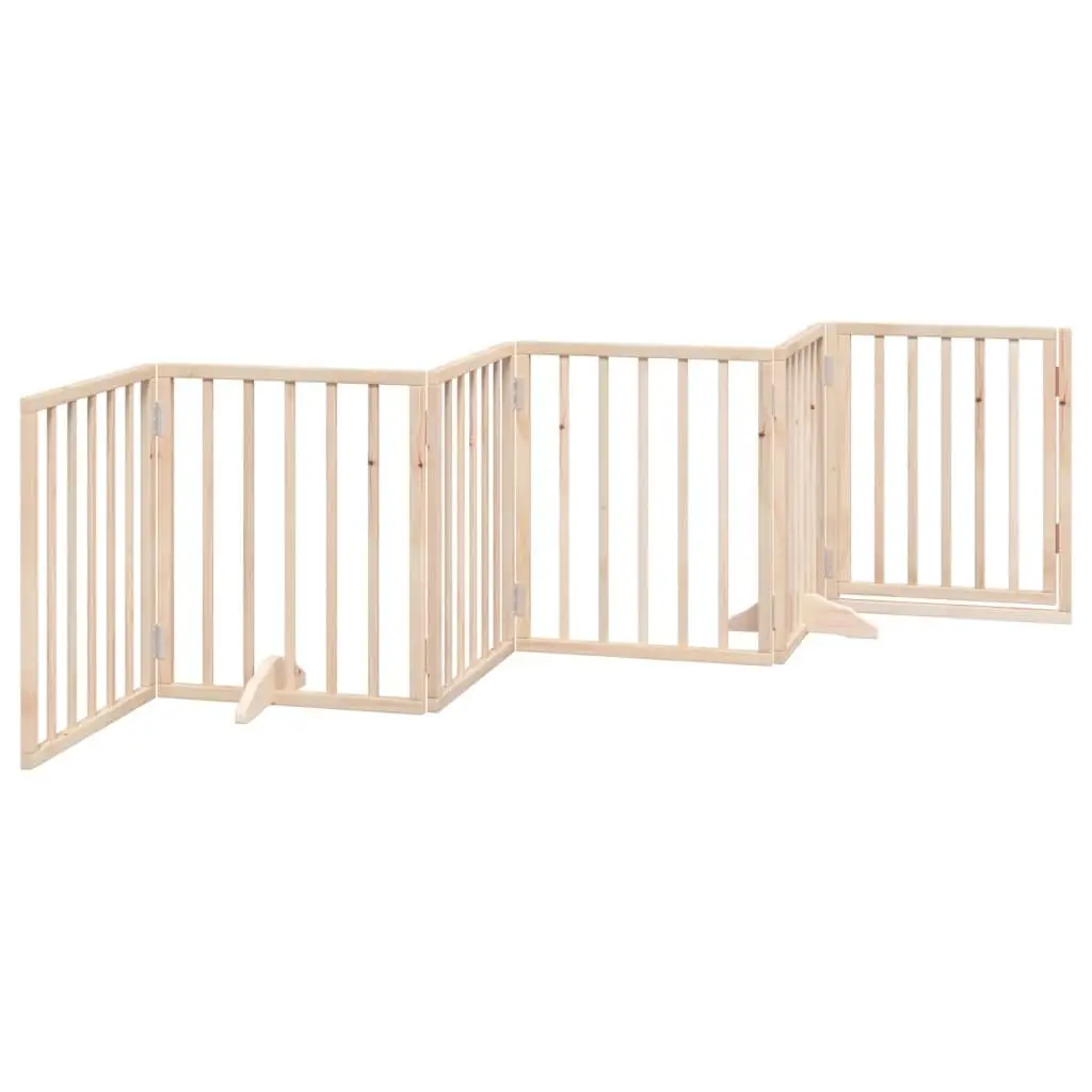 Dog Gate Poplar Wood 6 Panel Foldable Brown Pet Barrier with Door Lock