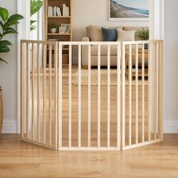 Premium Foldable Dog Gate - 3 Panels 150cm Brown Wood