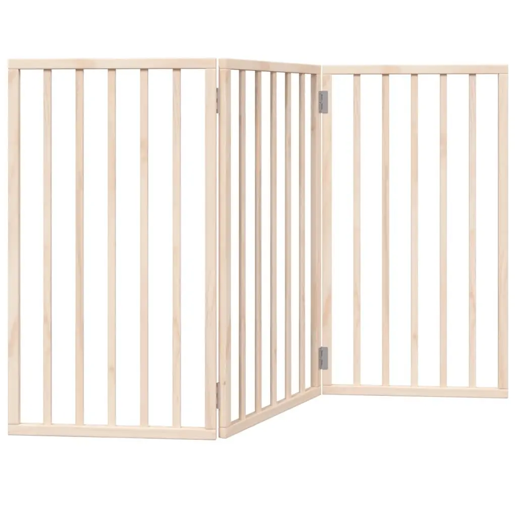 Dog Gate Foldable 3 Panels 150cm Brown Poplar Wood Pet Safety Barrier