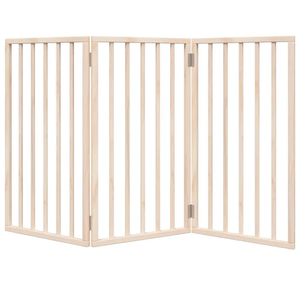 Dog Gate Foldable 3 Panels 150cm Brown Poplar Wood Pet Safety Barrier