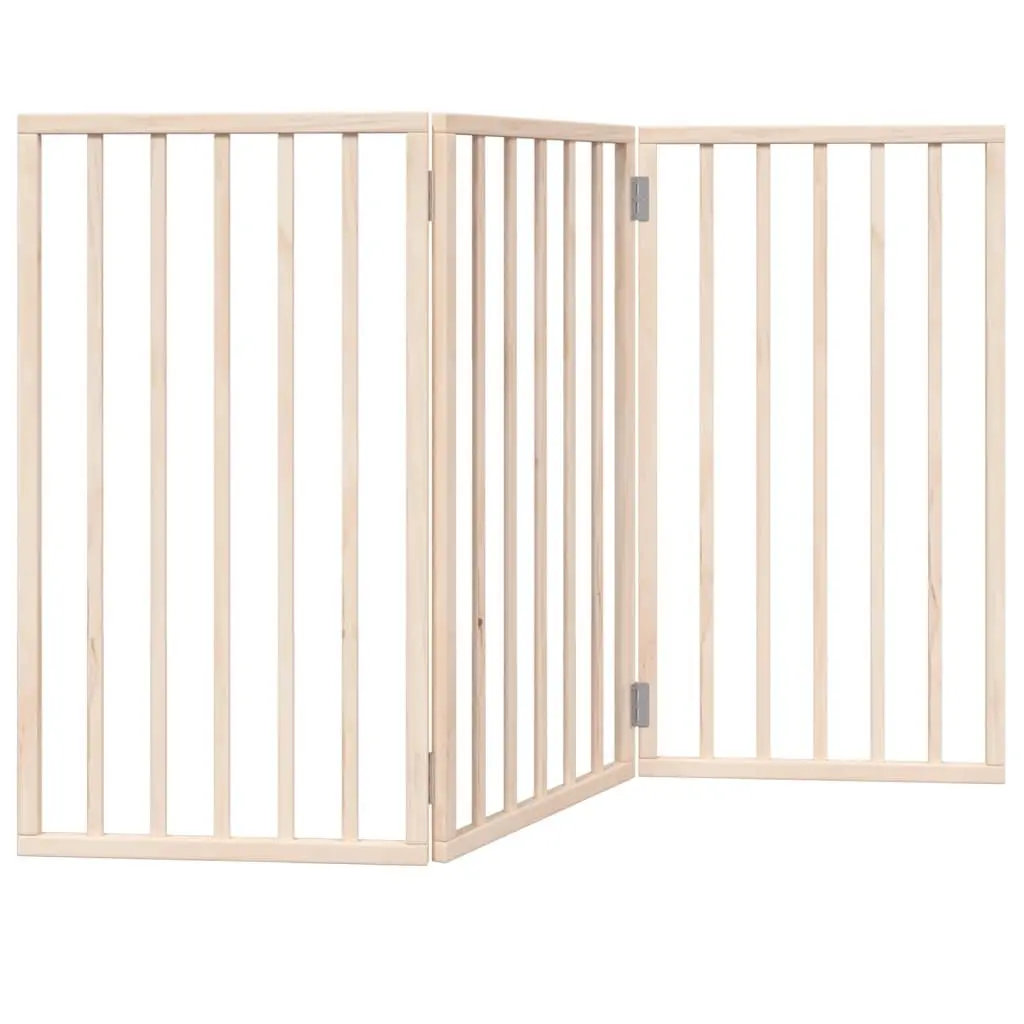 Dog Gate Foldable 3 Panels 150cm Brown Poplar Wood Pet Safety Barrier