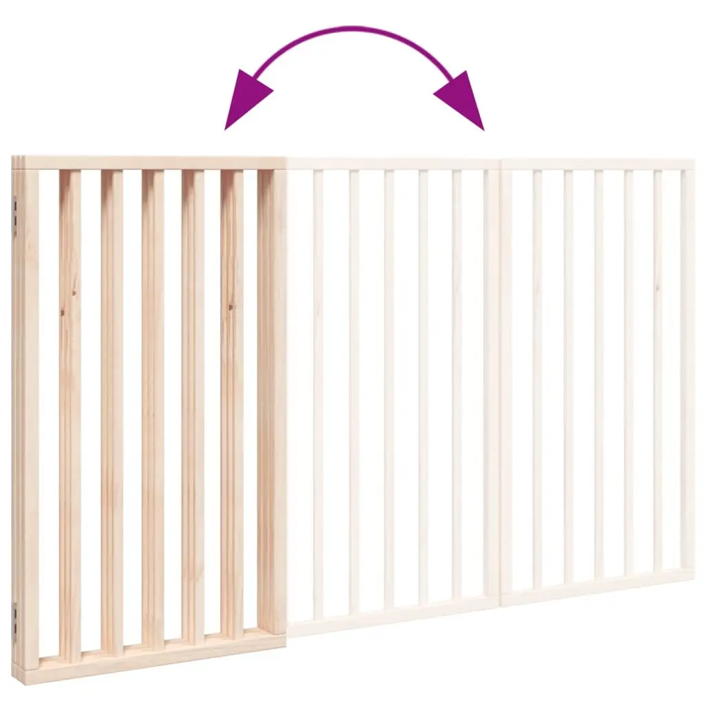 Dog Gate Foldable 3 Panels 150cm Brown Poplar Wood Pet Safety Barrier