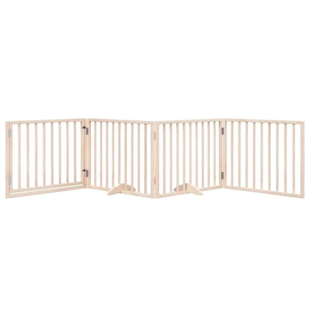 Dog Gate Poplar Wood 4 Panels 320cm Brown Foldable Pet Safety Barrier with Door Lock