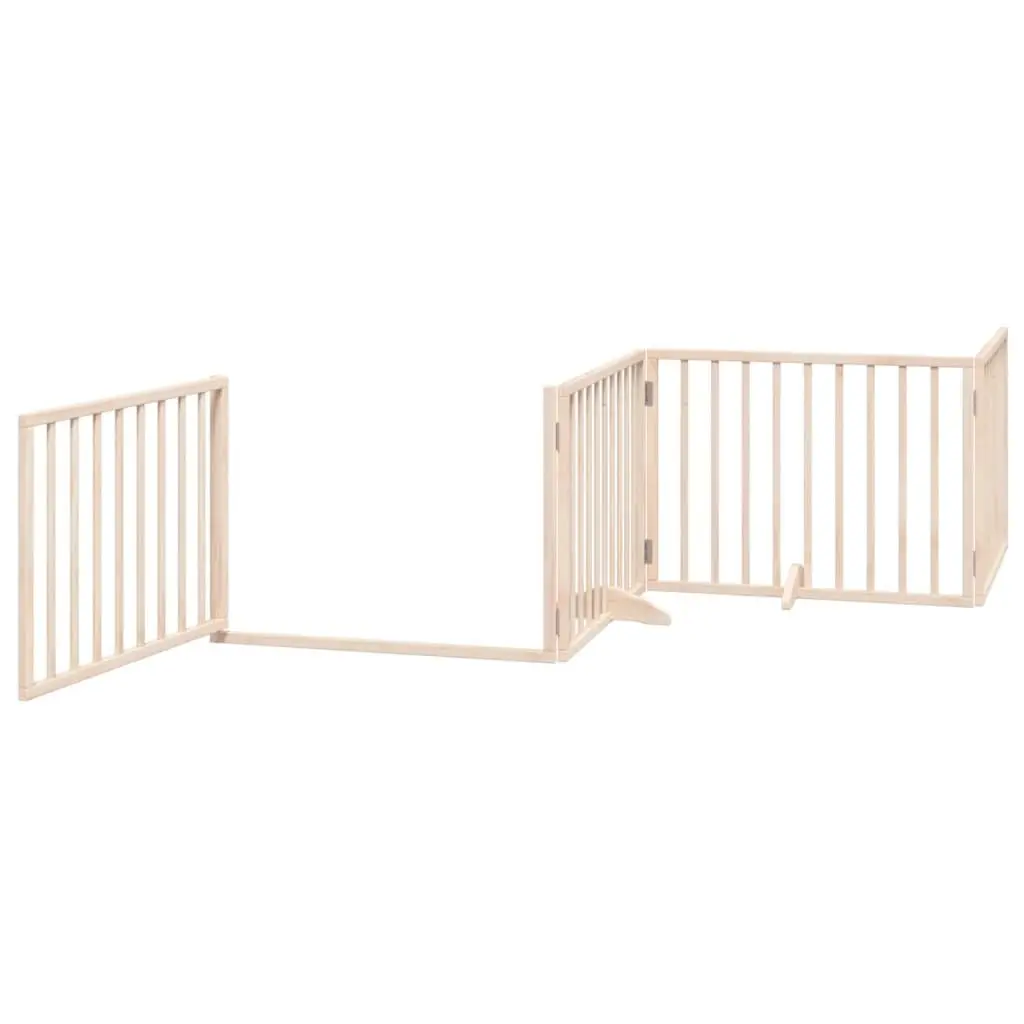 Dog Gate Poplar Wood 4 Panels 320cm Brown Foldable Pet Safety Barrier with Door Lock