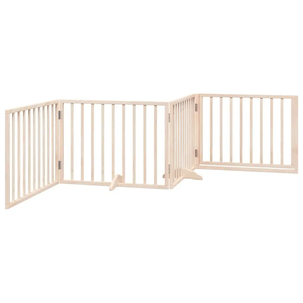 Dog Gate Poplar Wood 4 Panels 320cm Brown Foldable Pet Safety Barrier with Door Lock
