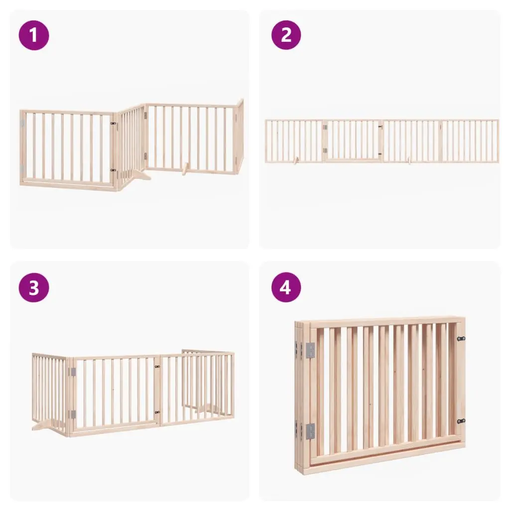 Dog Gate Poplar Wood 4 Panels 320cm Brown Foldable Pet Safety Barrier with Door Lock