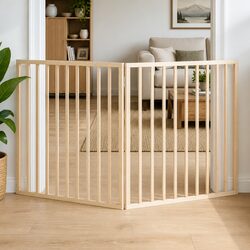 Foldable Dog Gate 2 Panels 160cm Poplar Wood Safety Barrier