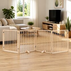 Durable 4-Panel Foldable Dog Gate in Brown