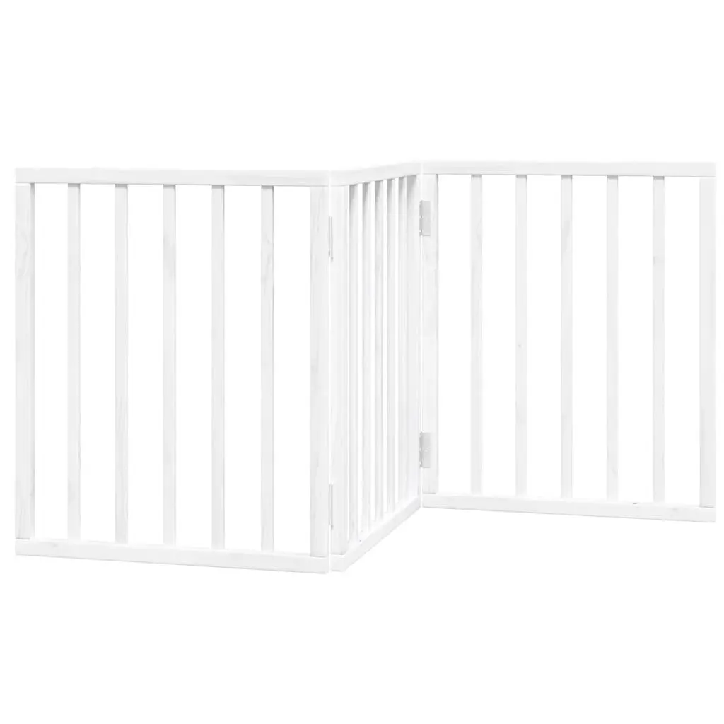 Dog Gate Poplar Wood 150cm White 3 Panels Foldable Pet Safety Barrier