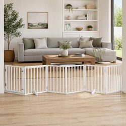 Premium Foldable Dog Gate with 6 Panels in White