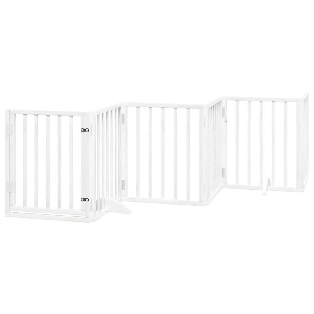 Dog Gate Poplar Wood Foldable 6 Panels White Pet Safety Barrier