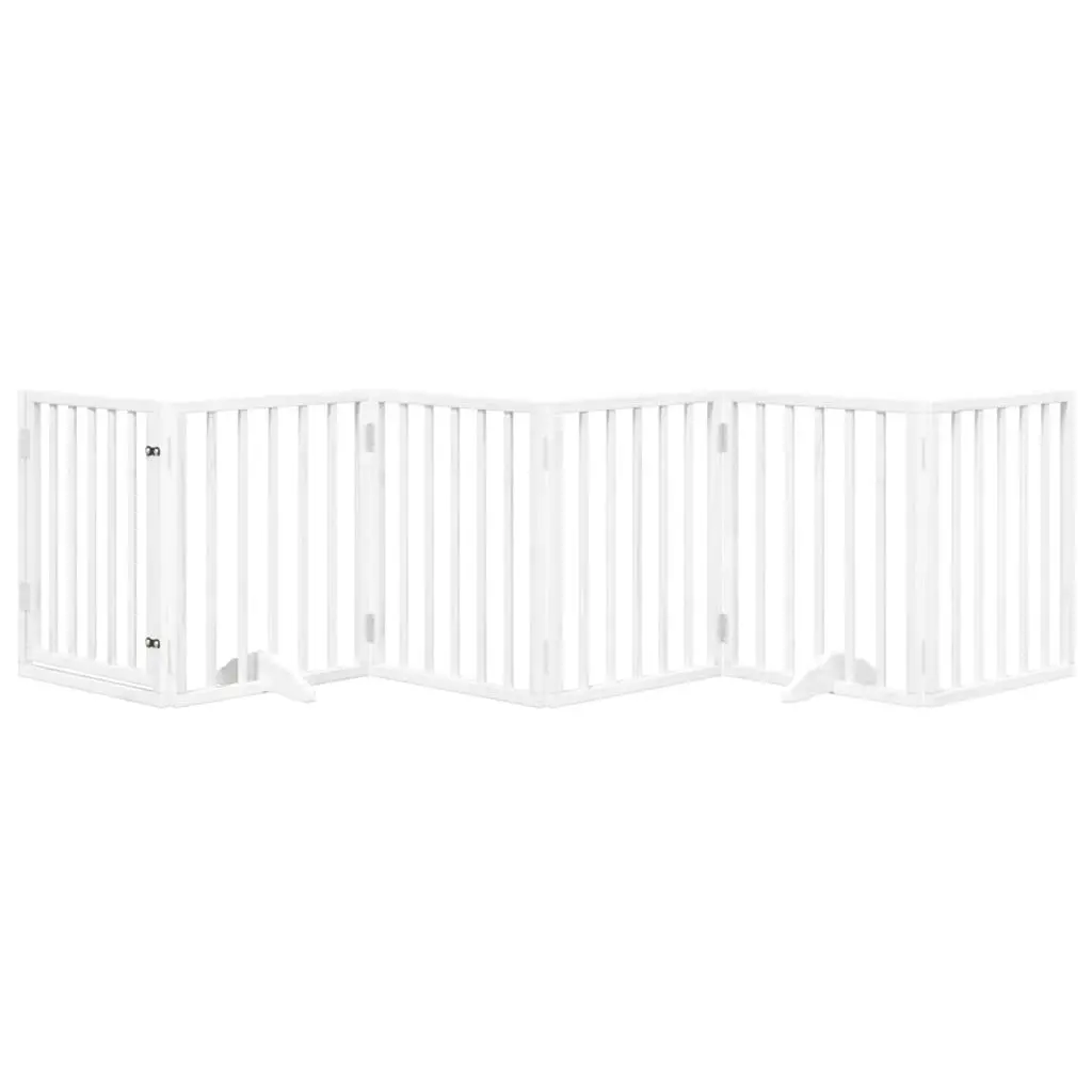 Dog Gate Poplar Wood Foldable 6 Panels White Pet Safety Barrier