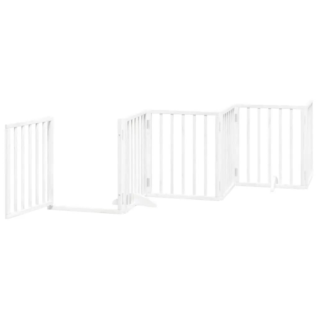 Dog Gate Poplar Wood Foldable 6 Panels White Pet Safety Barrier