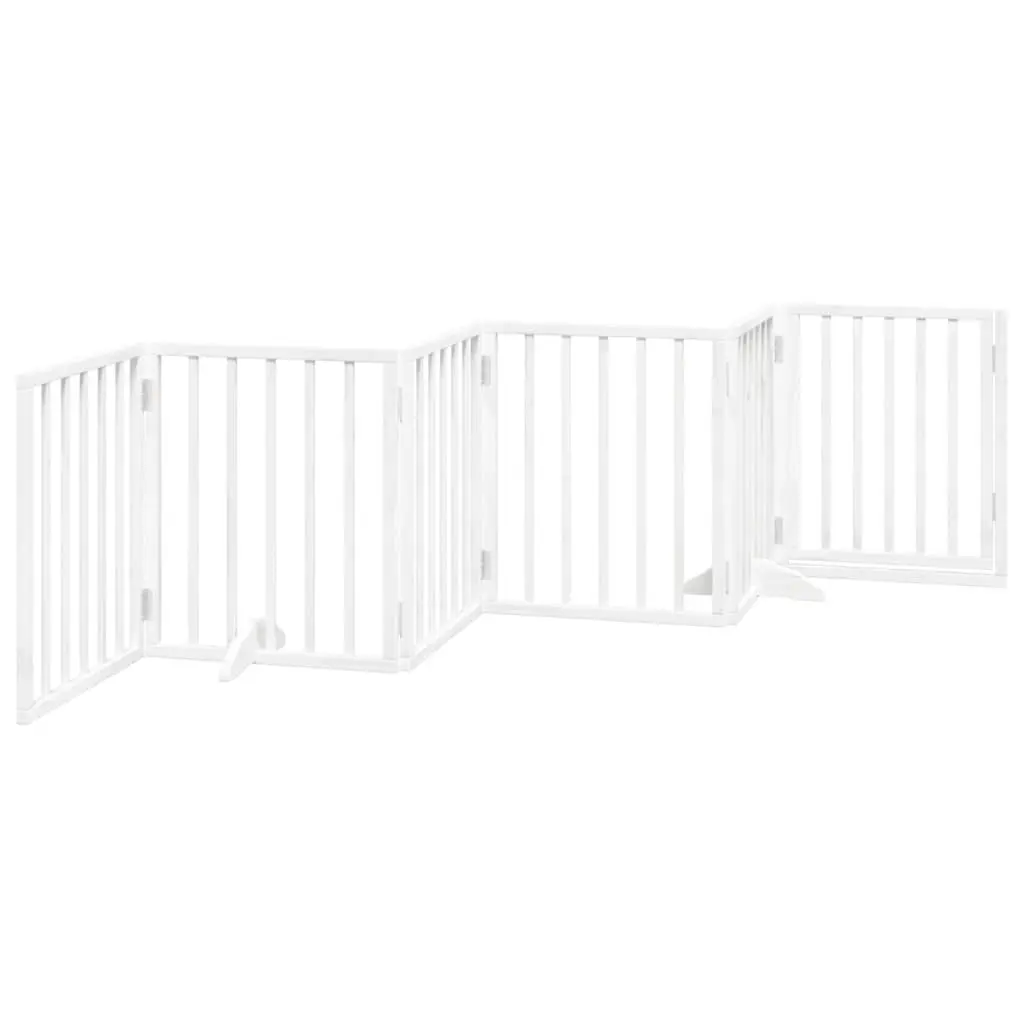 Dog Gate Poplar Wood Foldable 6 Panels White Pet Safety Barrier