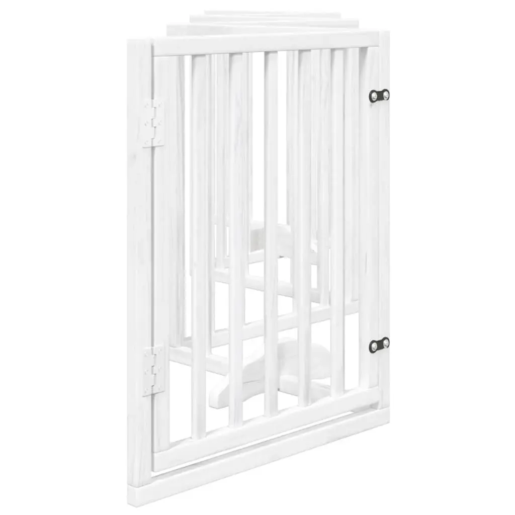 Dog Gate Poplar Wood Foldable 6 Panels White Pet Safety Barrier