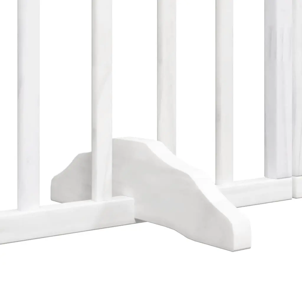 Dog Gate Poplar Wood Foldable 6 Panels White Pet Safety Barrier