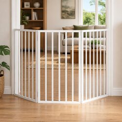 Foldable 3-Panel Dog Gate in White for Pet Safety