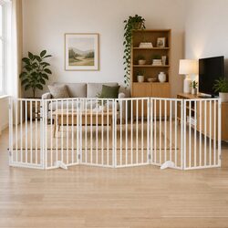 Foldable 6-Panel Dog Gate in White Poplar Wood