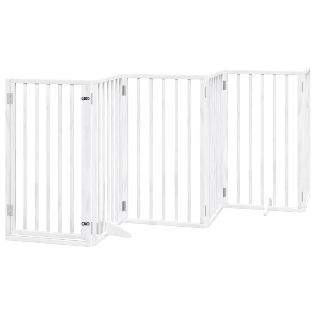 Foldable 6-Panel Dog Gate in White Poplar Wood