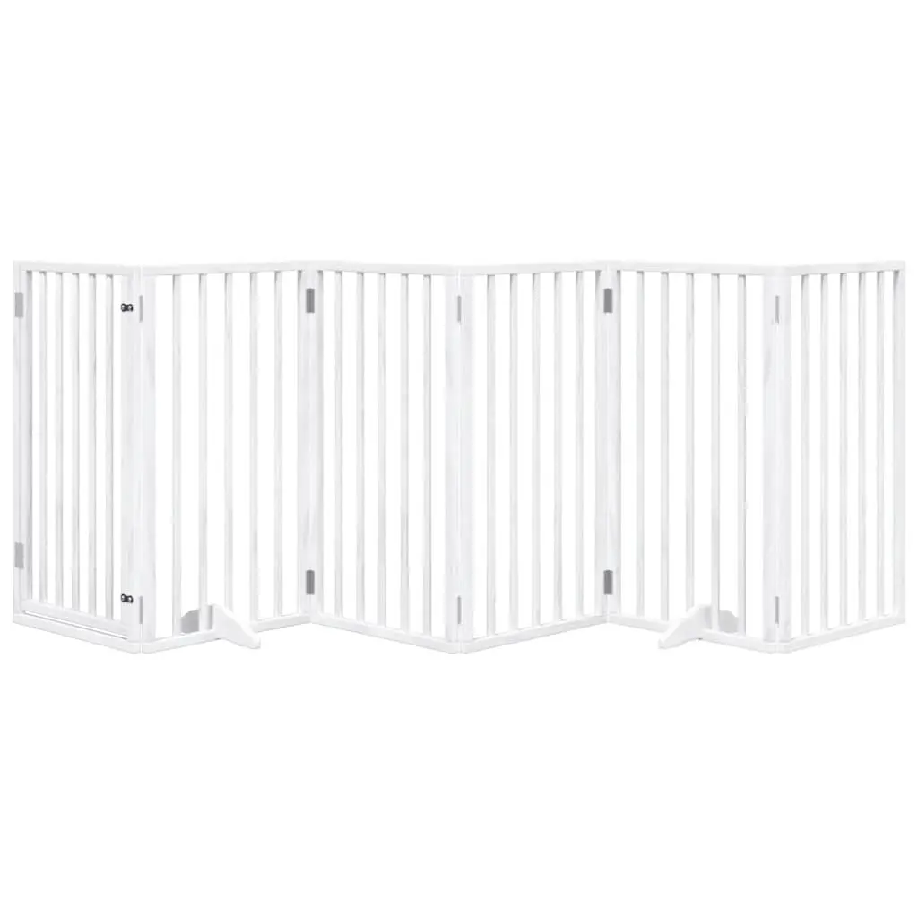 Foldable 6-Panel Dog Gate in White Poplar Wood
