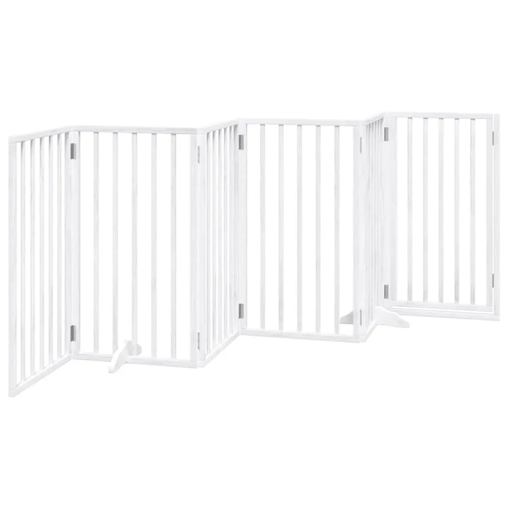 Foldable 6-Panel Dog Gate in White Poplar Wood