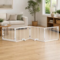 Sturdy Foldable 4-Panel Dog Gate in White Poplar Wood