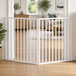 Sturdy Foldable Dog Gate in White 160cm Poplar Wood