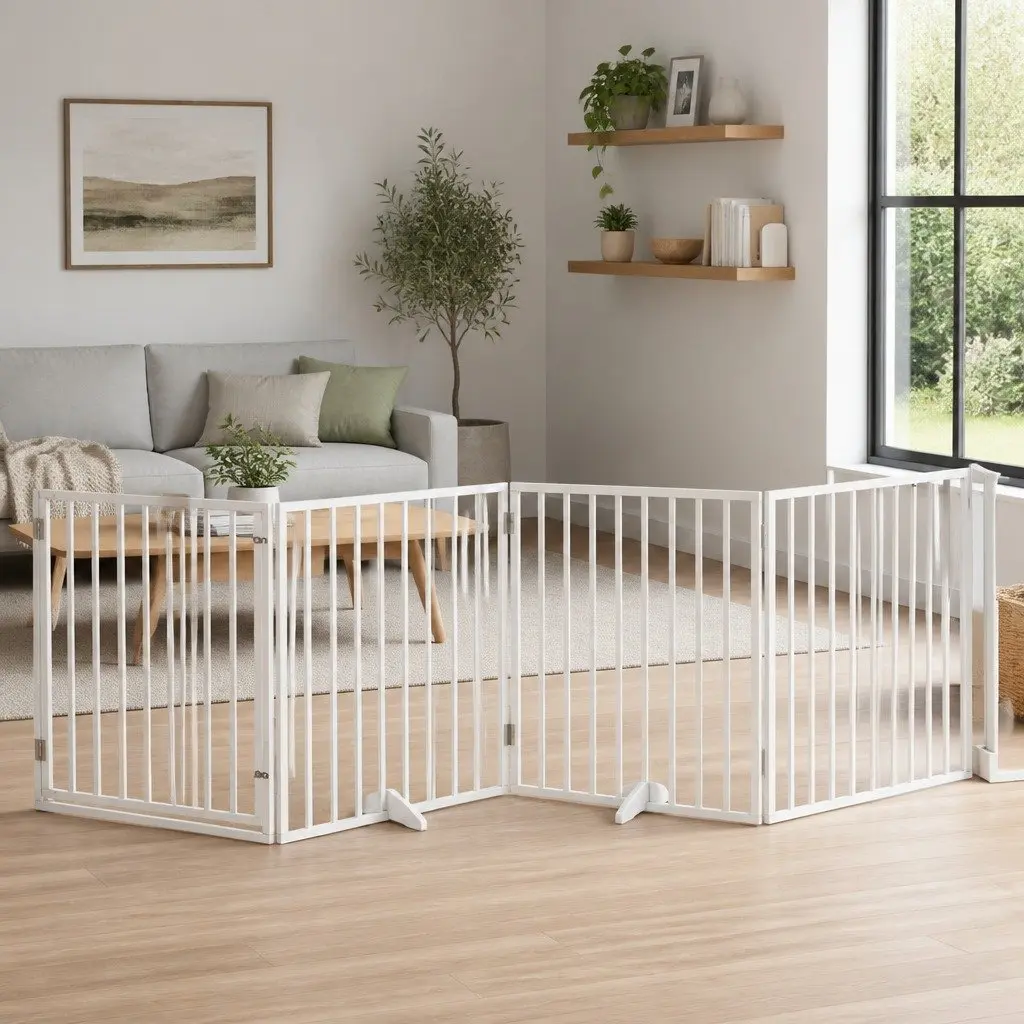 Foldable Dog Gate with 4 Panels in White