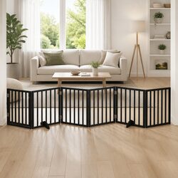 Durable 6-Panel Foldable Dog Gate in Black