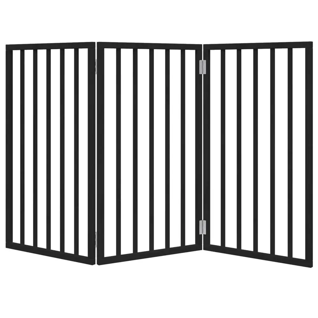 Dog Gate Foldable 3 Panels Black 150 cm Pet Safety Barrier Poplar Wood