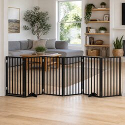 Black Poplar Wood Foldable Dog Gate with 6 Panels
