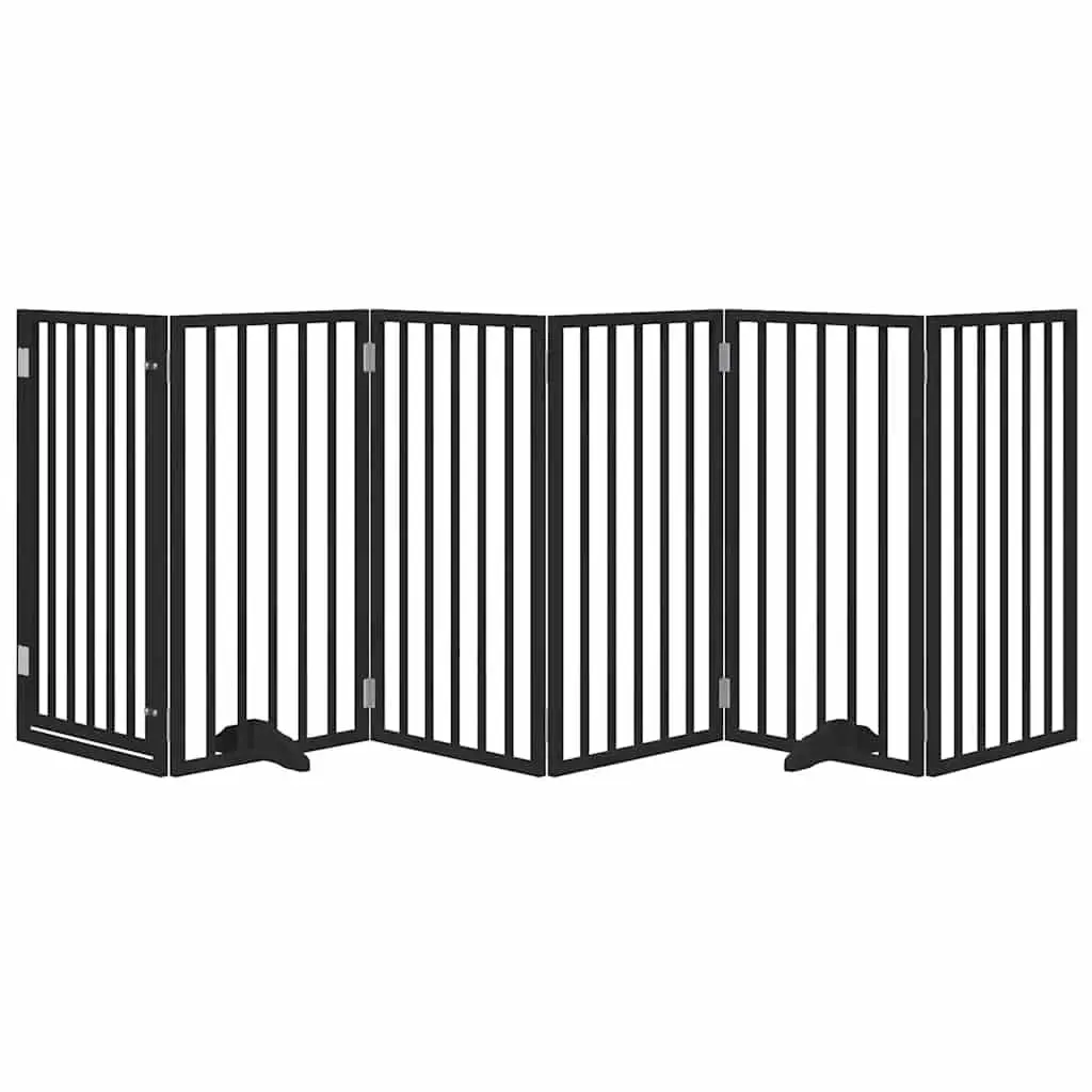 Black Poplar Wood Foldable Dog Gate with 6 Panels