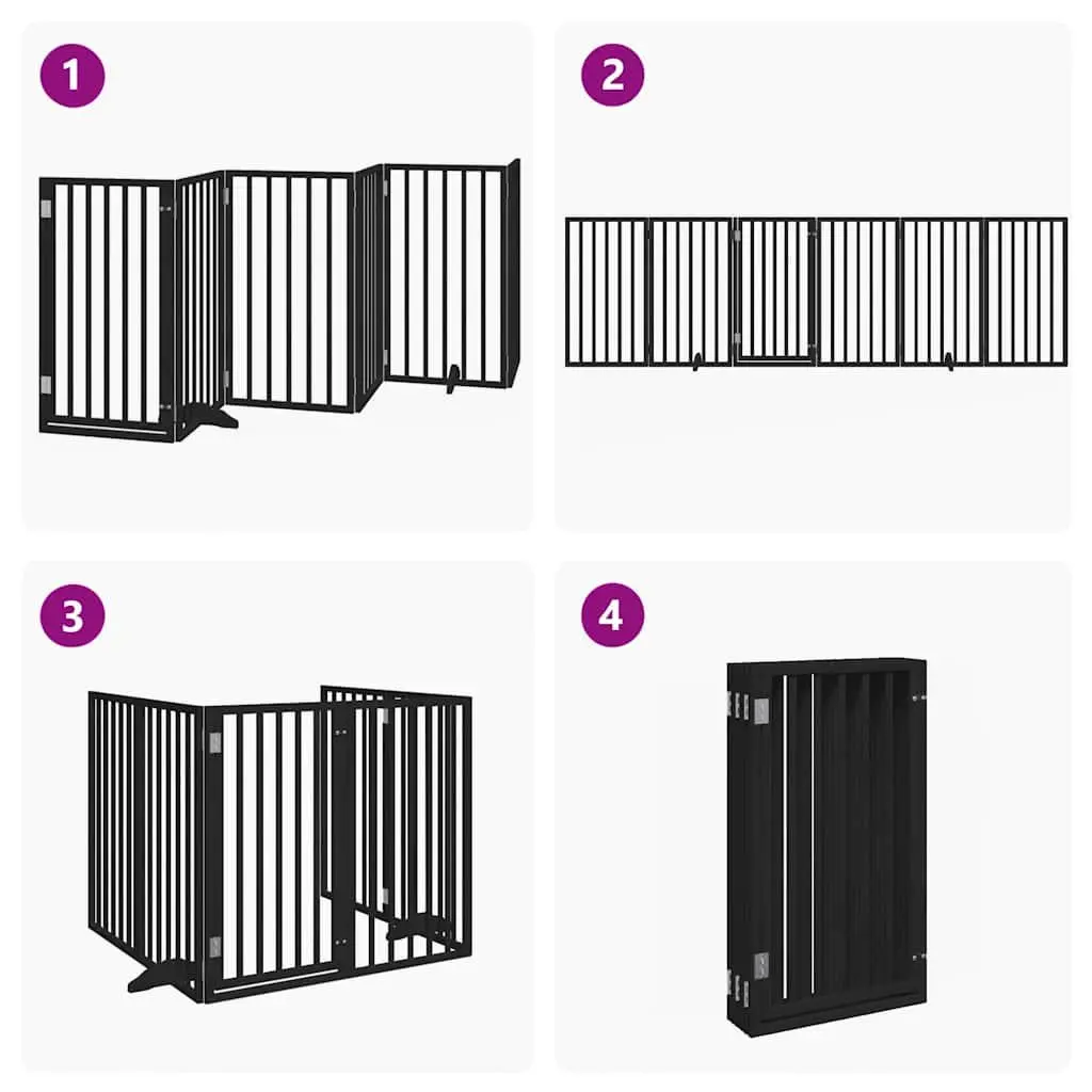 Black Poplar Wood Foldable Dog Gate with 6 Panels