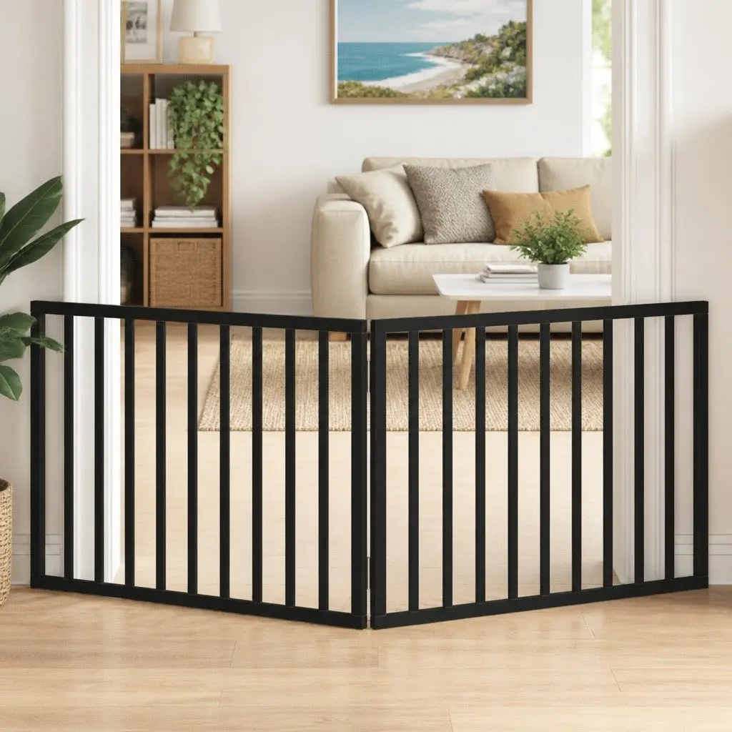 Foldable Dog Gate 2 Panels Black 160cm