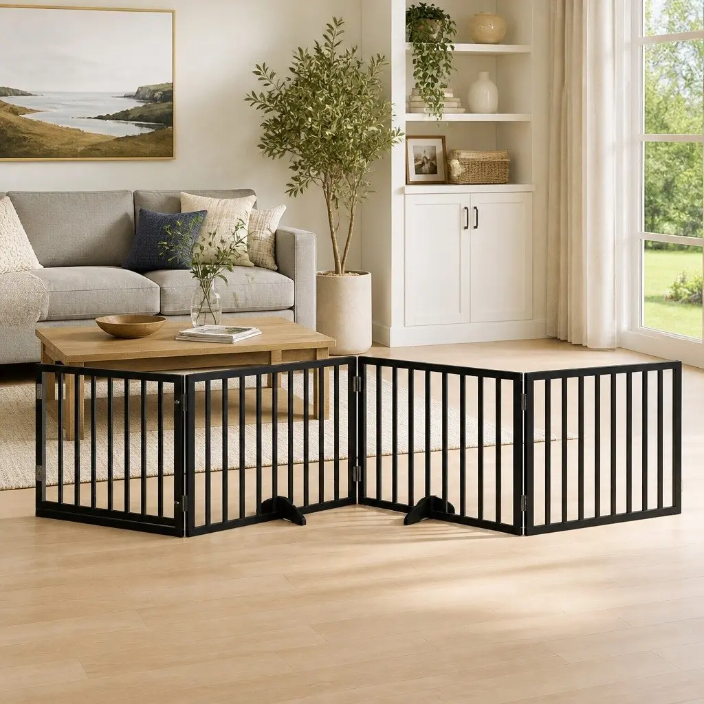 Foldable 4-Panel Dog Gate with Door