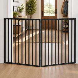 Dog Gate Foldable 2 Panels Black 160cm Poplar Wood Pet Safety Barrier