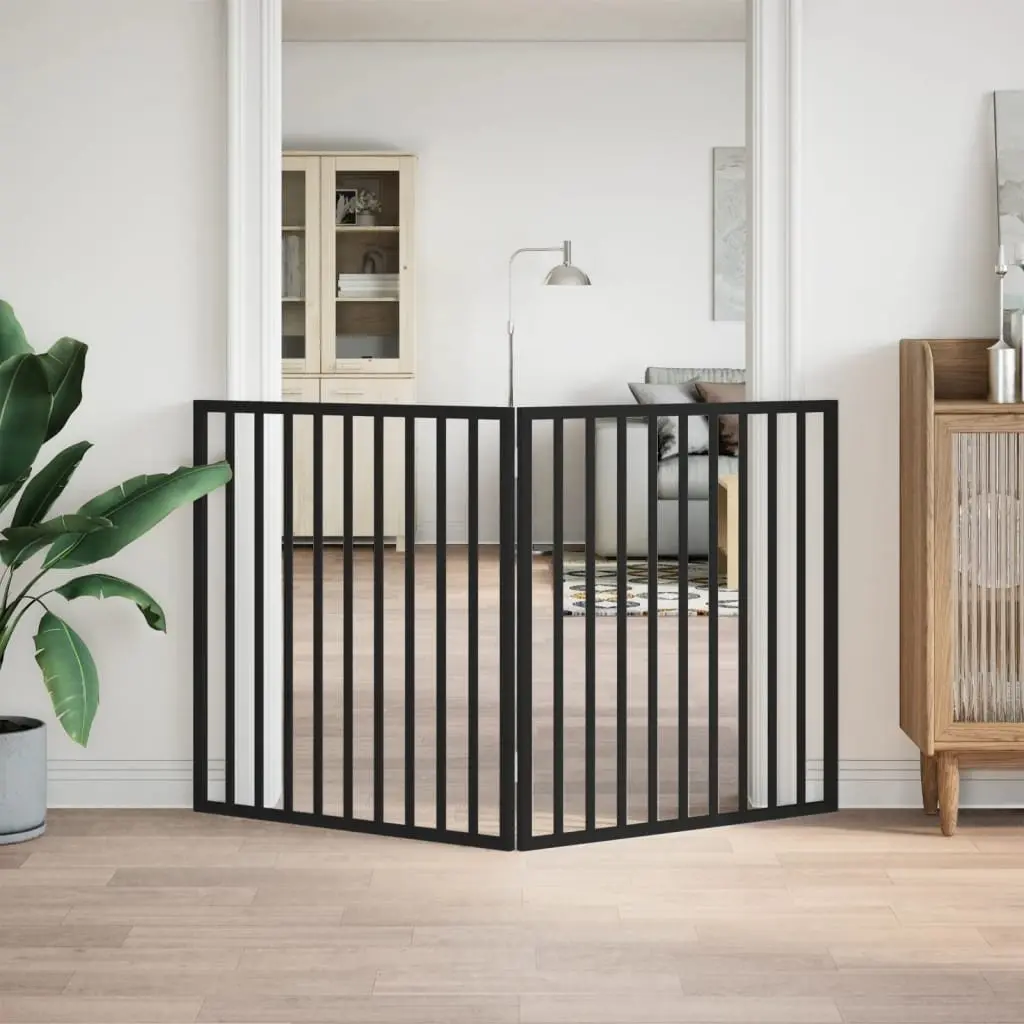Foldable Dog Gate 2 Panels Black 160cm Poplar Wood