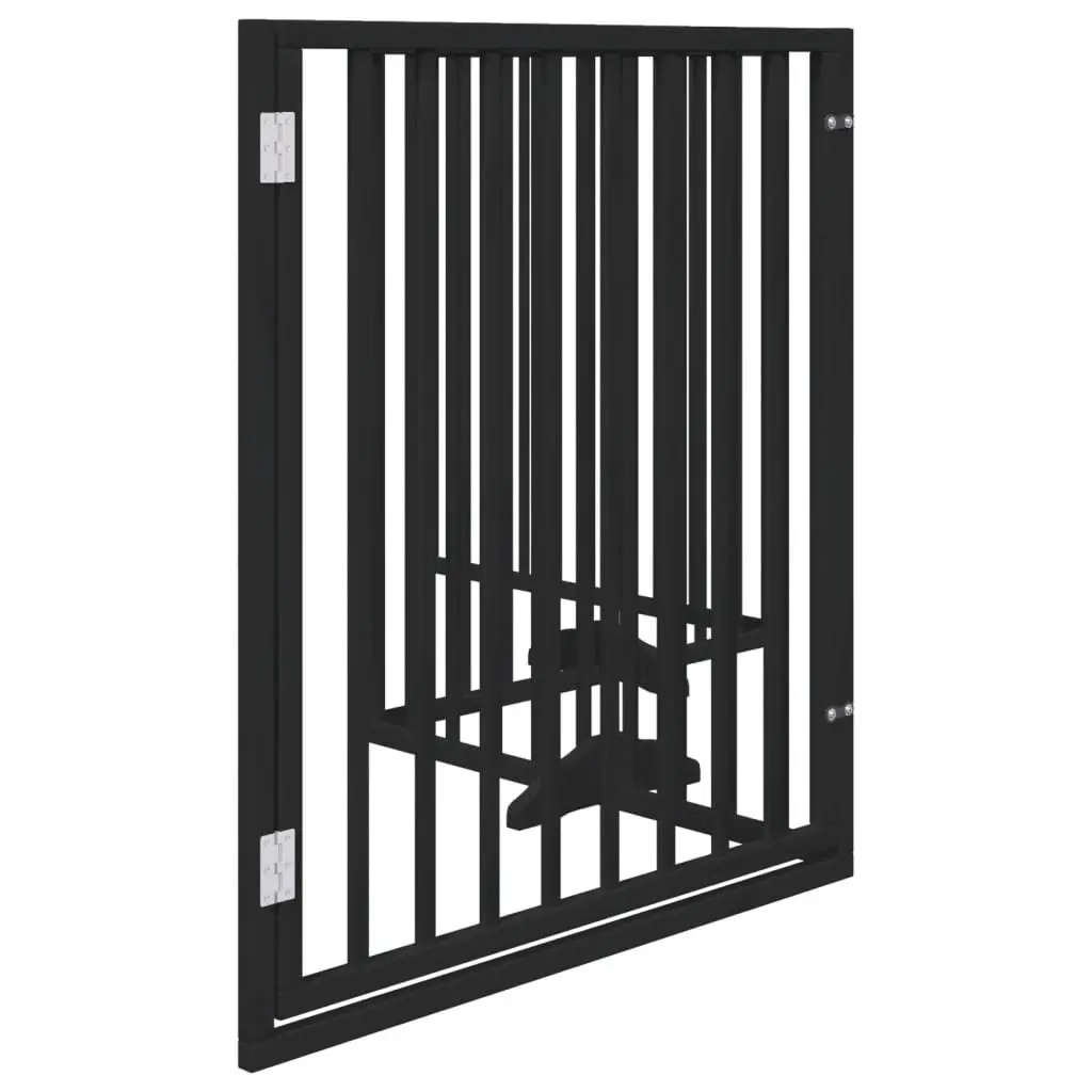 Dog Gate Foldable 4 Panels with Door Black Poplar Wood Pet Safety Barrier
