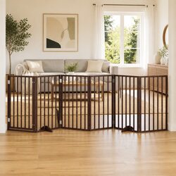 Foldable 6-Panel Dog Gate in Brown Poplar Wood