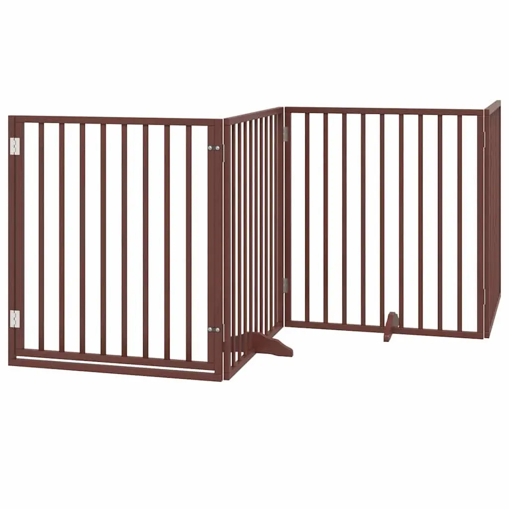 Foldable Dog Gate with Door 4 Panels Brown 320cm