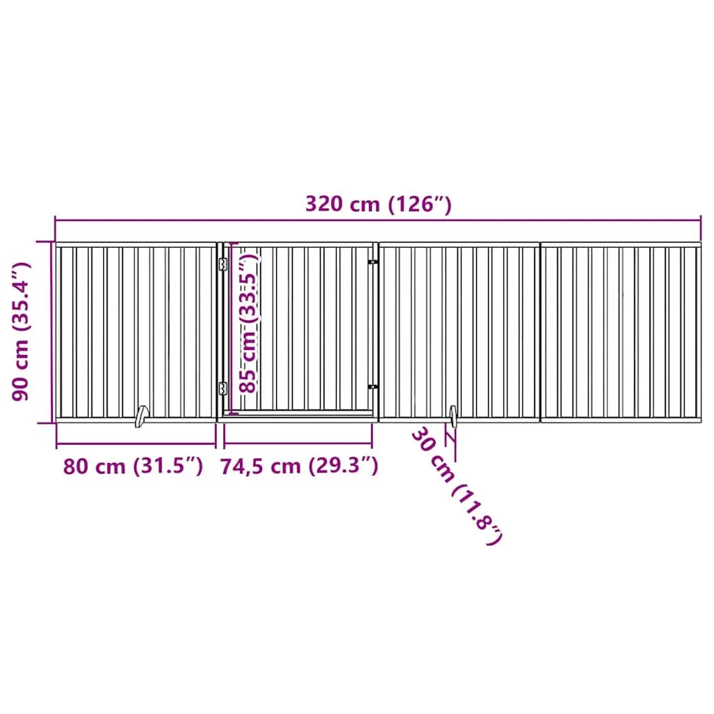 Foldable Dog Gate with Door 4 Panels Brown 320cm