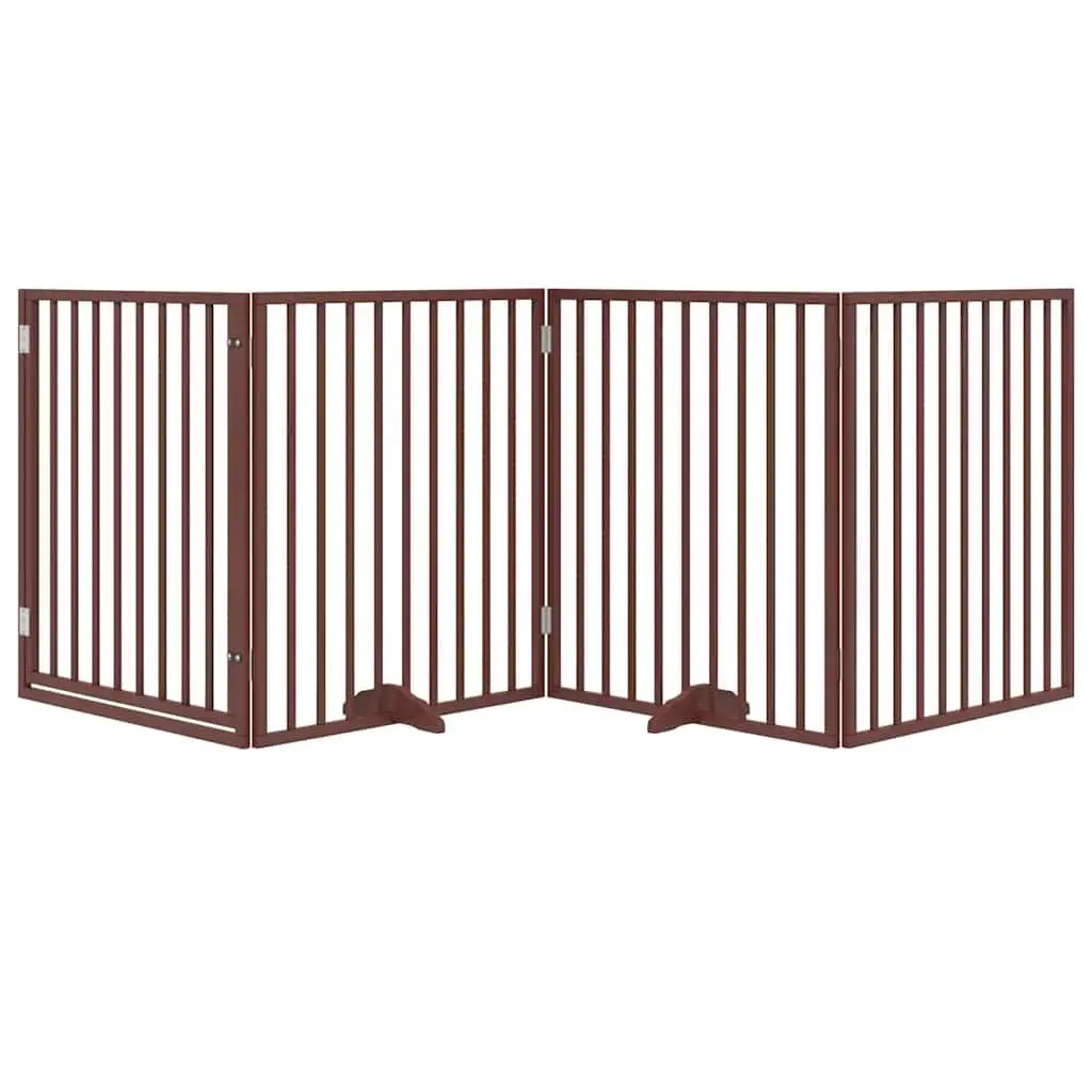 Foldable Dog Gate with Door 4 Panels Brown 320cm