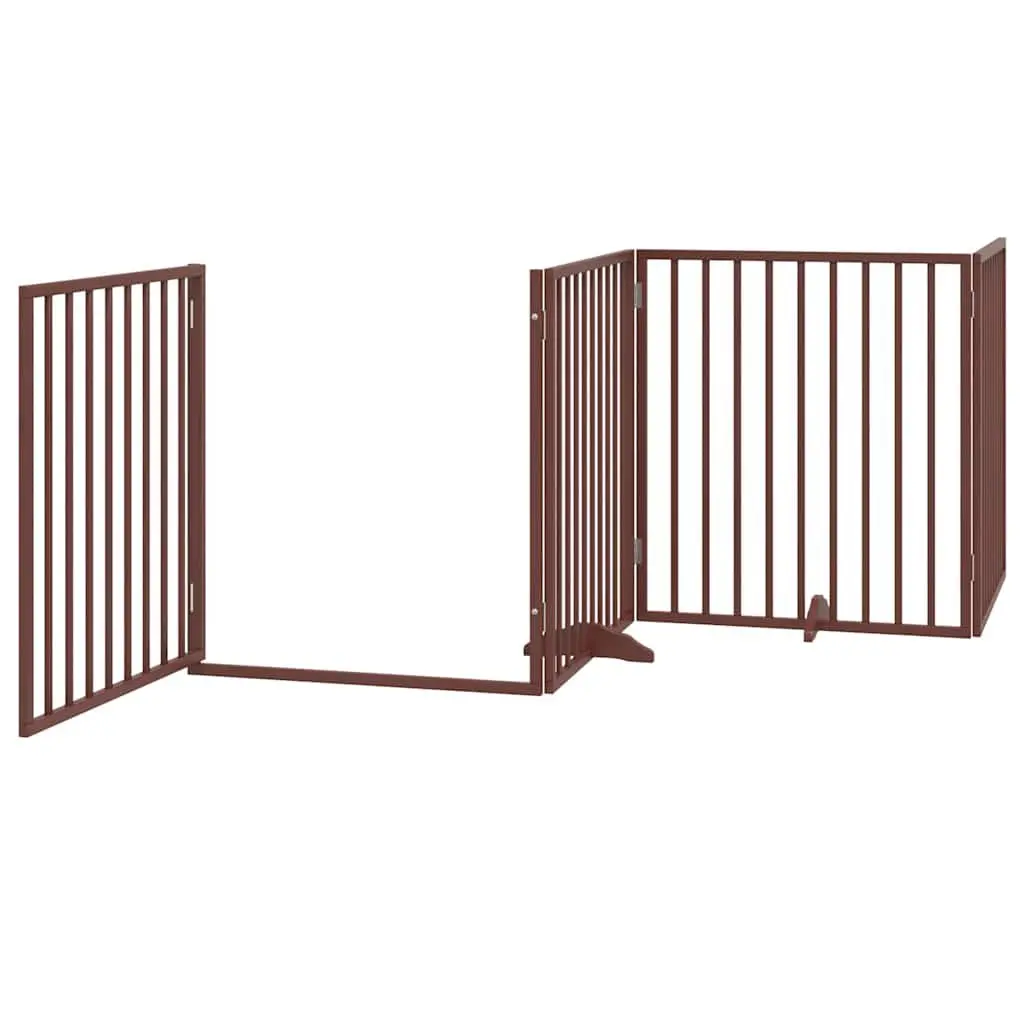 Foldable Dog Gate with Door 4 Panels Brown 320cm