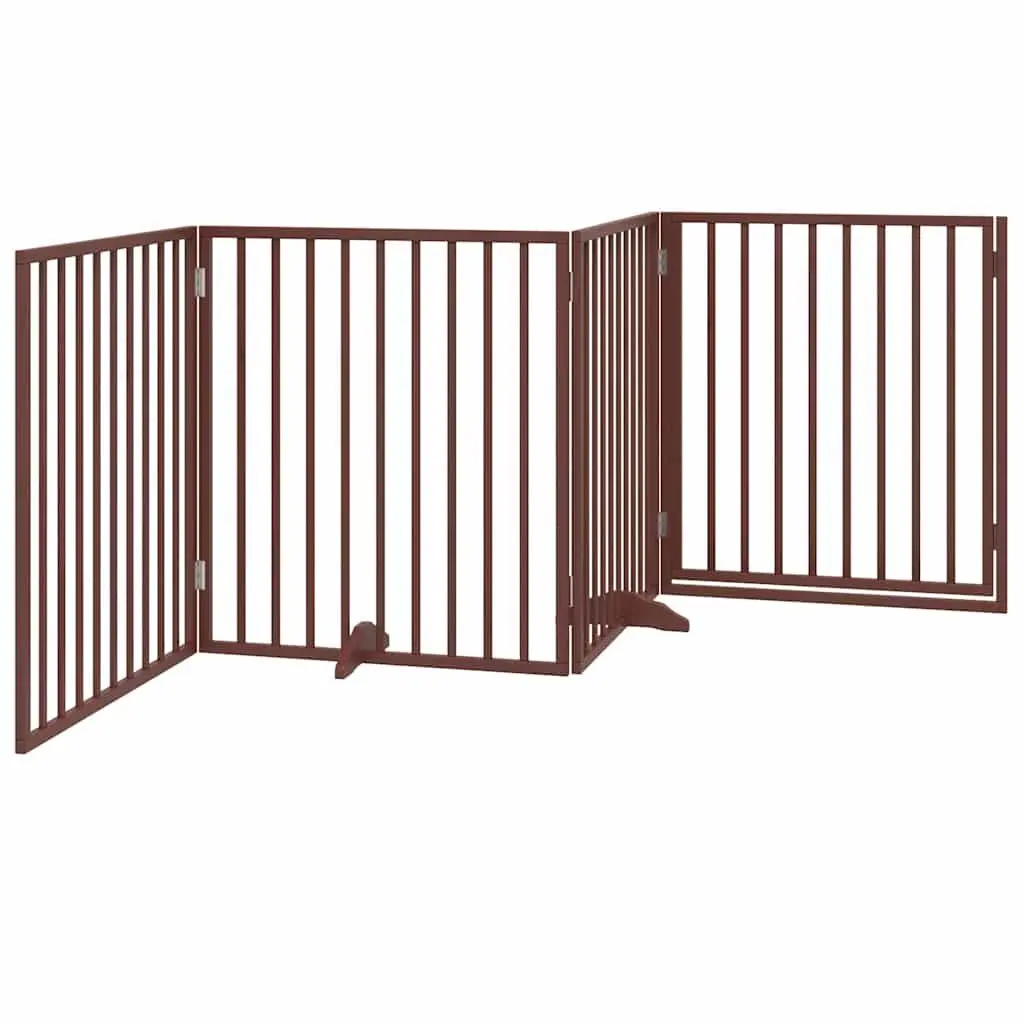 Foldable Dog Gate with Door 4 Panels Brown 320cm