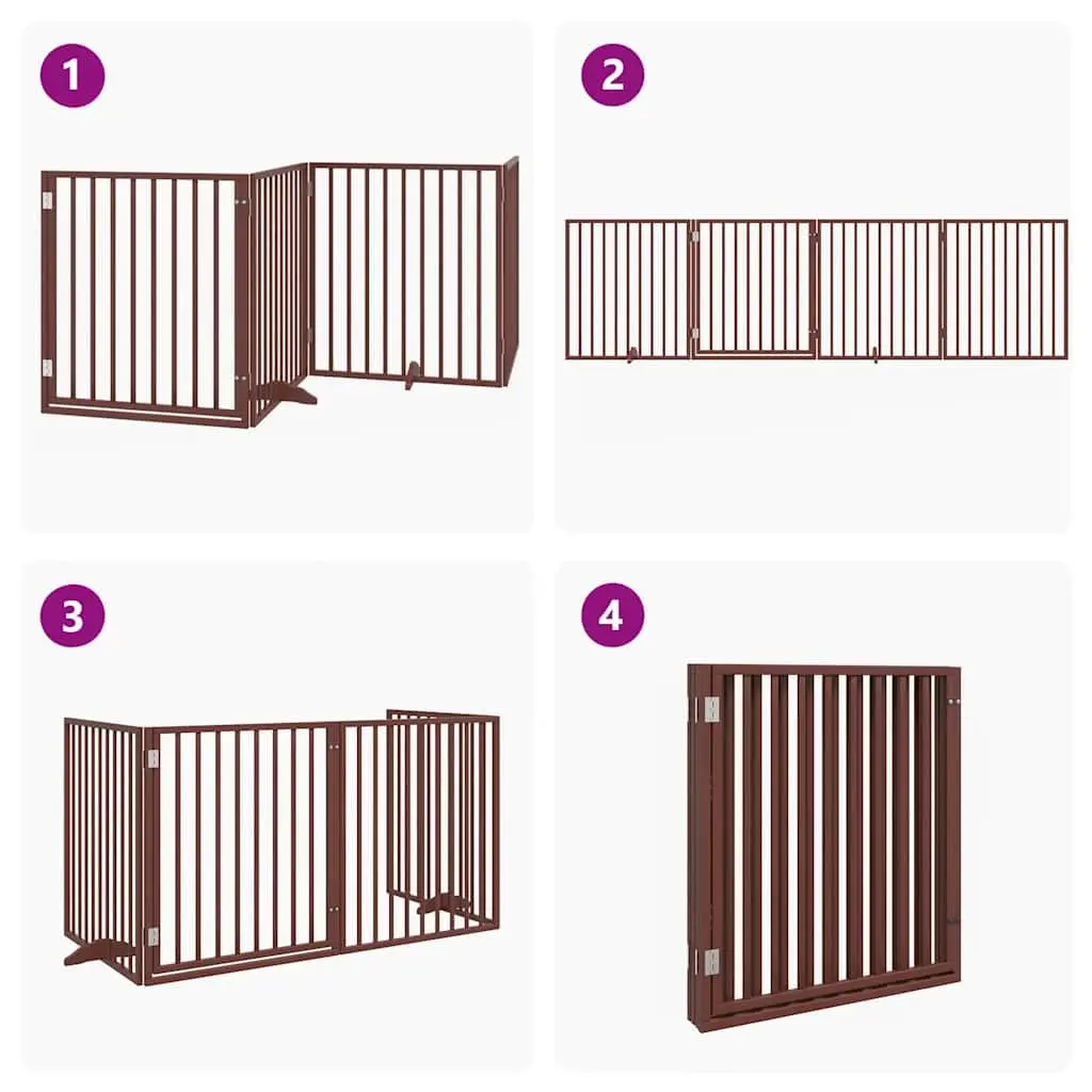 Foldable Dog Gate with Door 4 Panels Brown 320cm