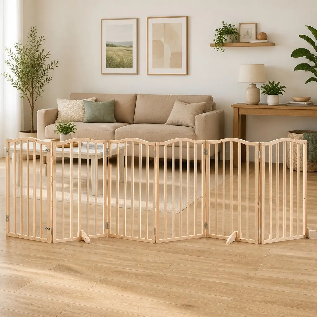 Foldable 6 Panel Dog Gate with Secure Door