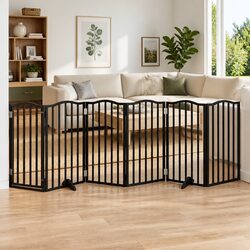 Sturdy 6-Panel Foldable Dog Gate in Black